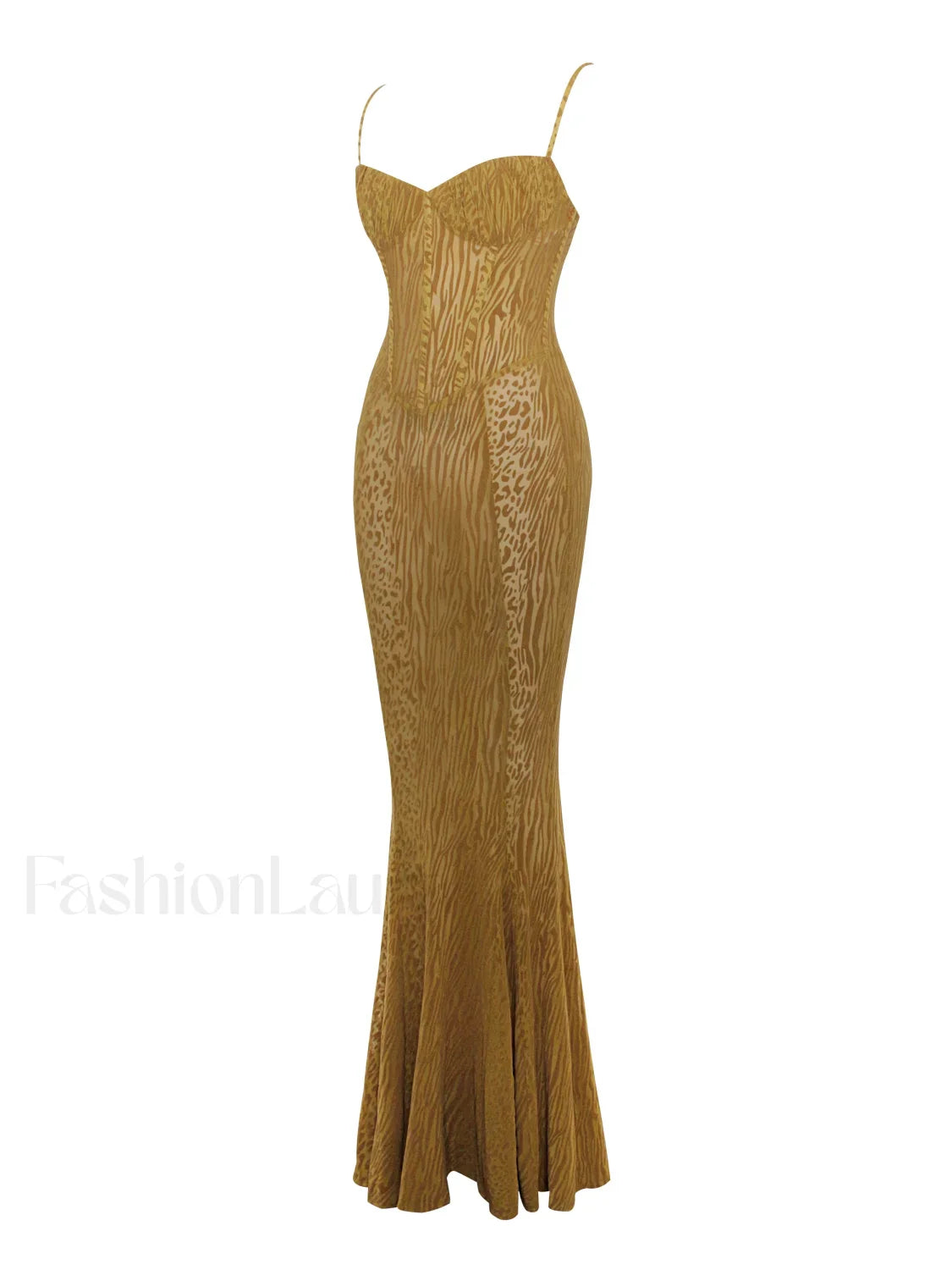 Ulani Gold Burnout Velvet Graceful Detail Mesh Maxi Dress