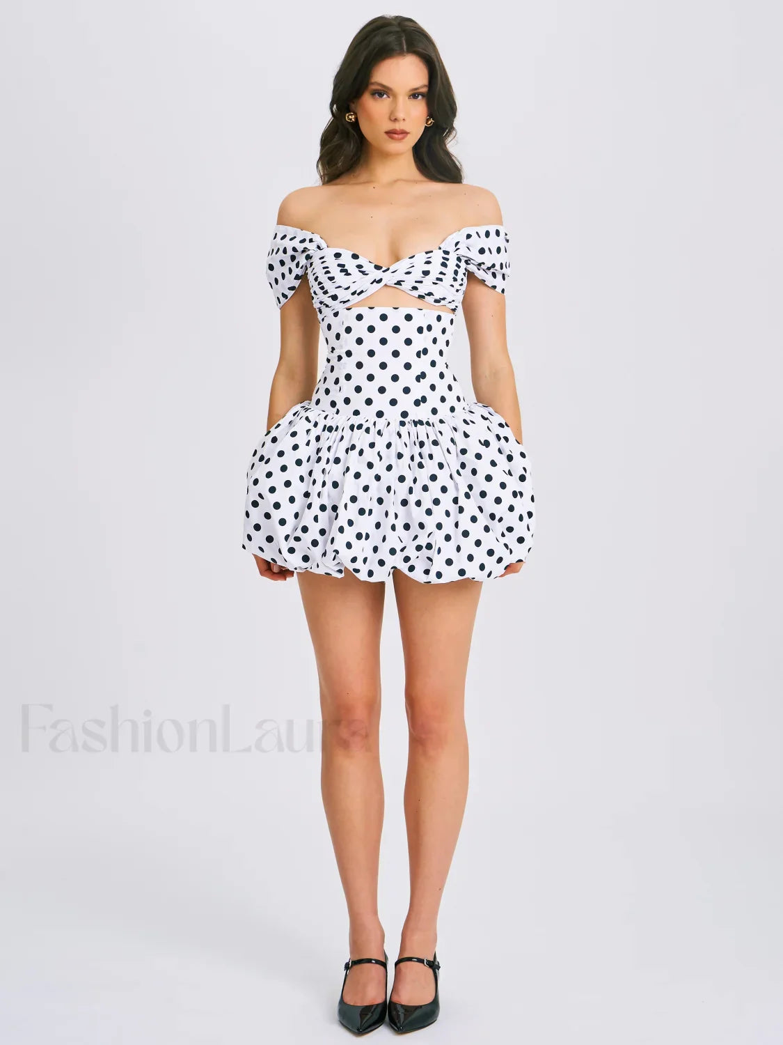 Umika Polka Dots Charming Bubble Hem Mini Dress