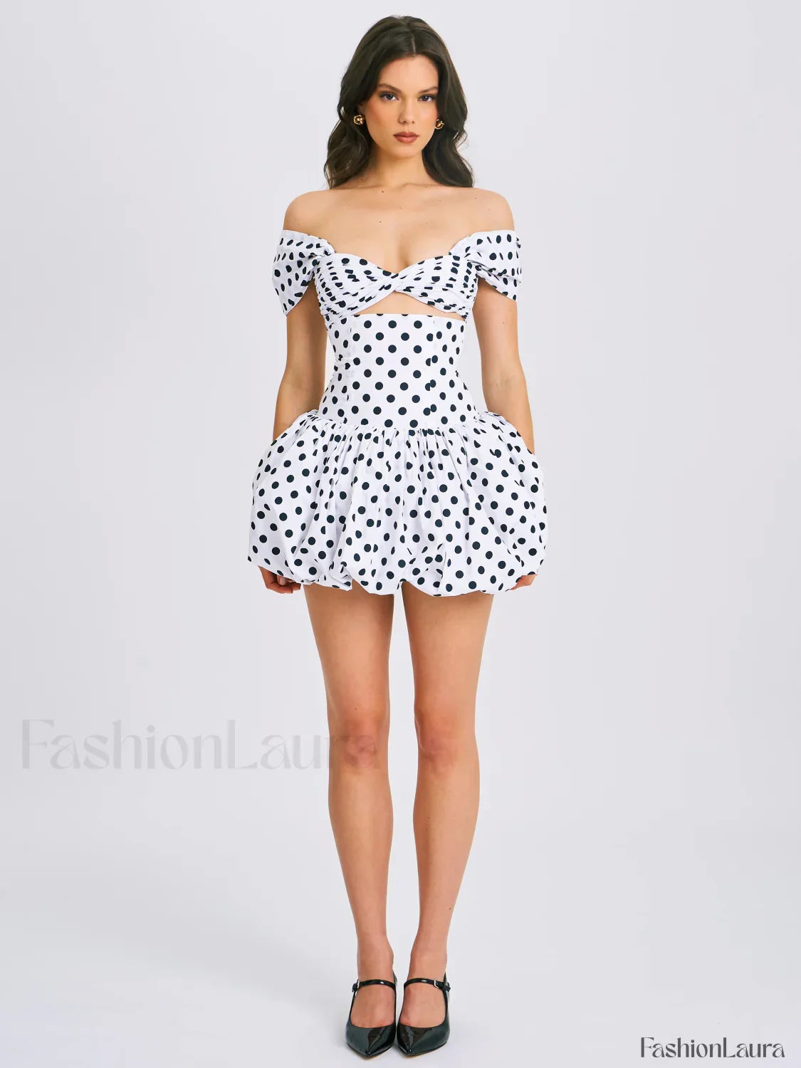 Umika Polka Dots Charming Bubble Hem Mini Dress