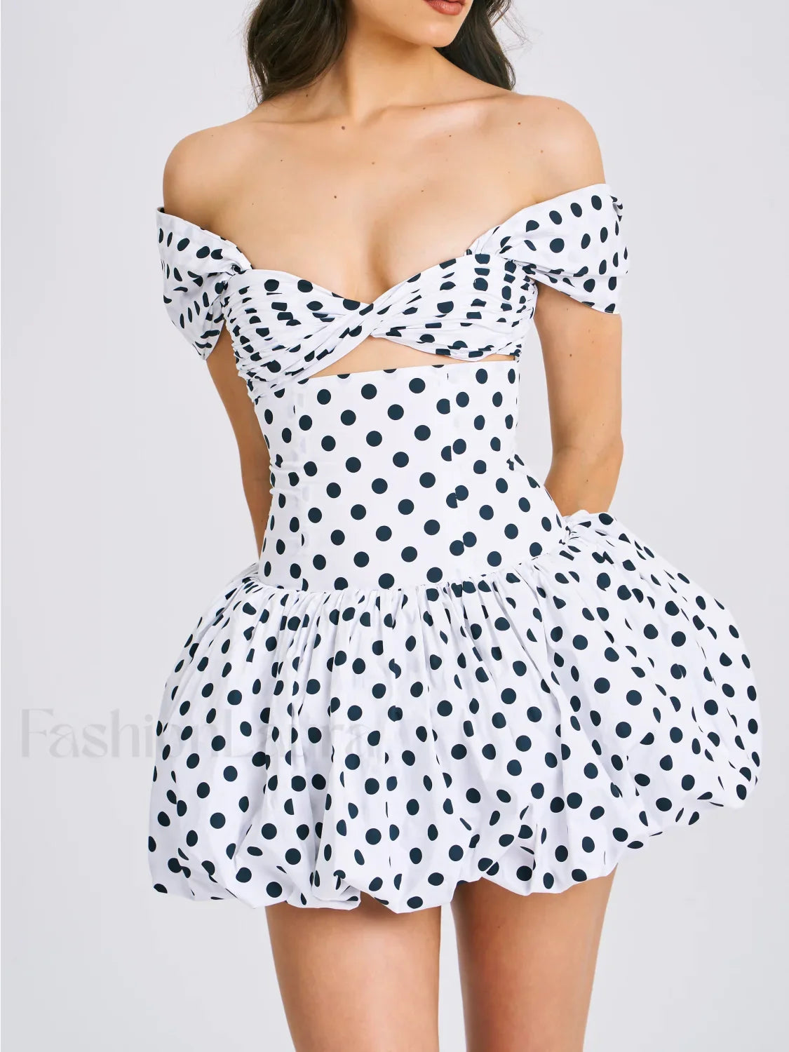 Umika Polka Dots Charming Bubble Hem Mini Dress