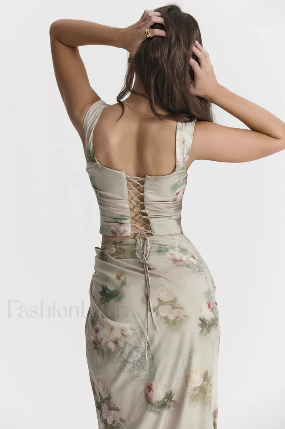 Una Vintage Floral Corset Graceful + Maxi Skirt Set