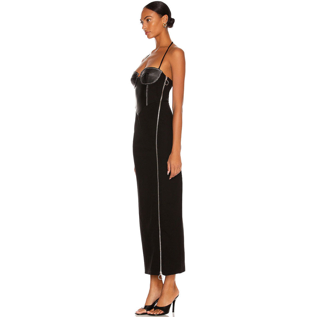 Faux Leather halter neck Mini Dress Cocktail