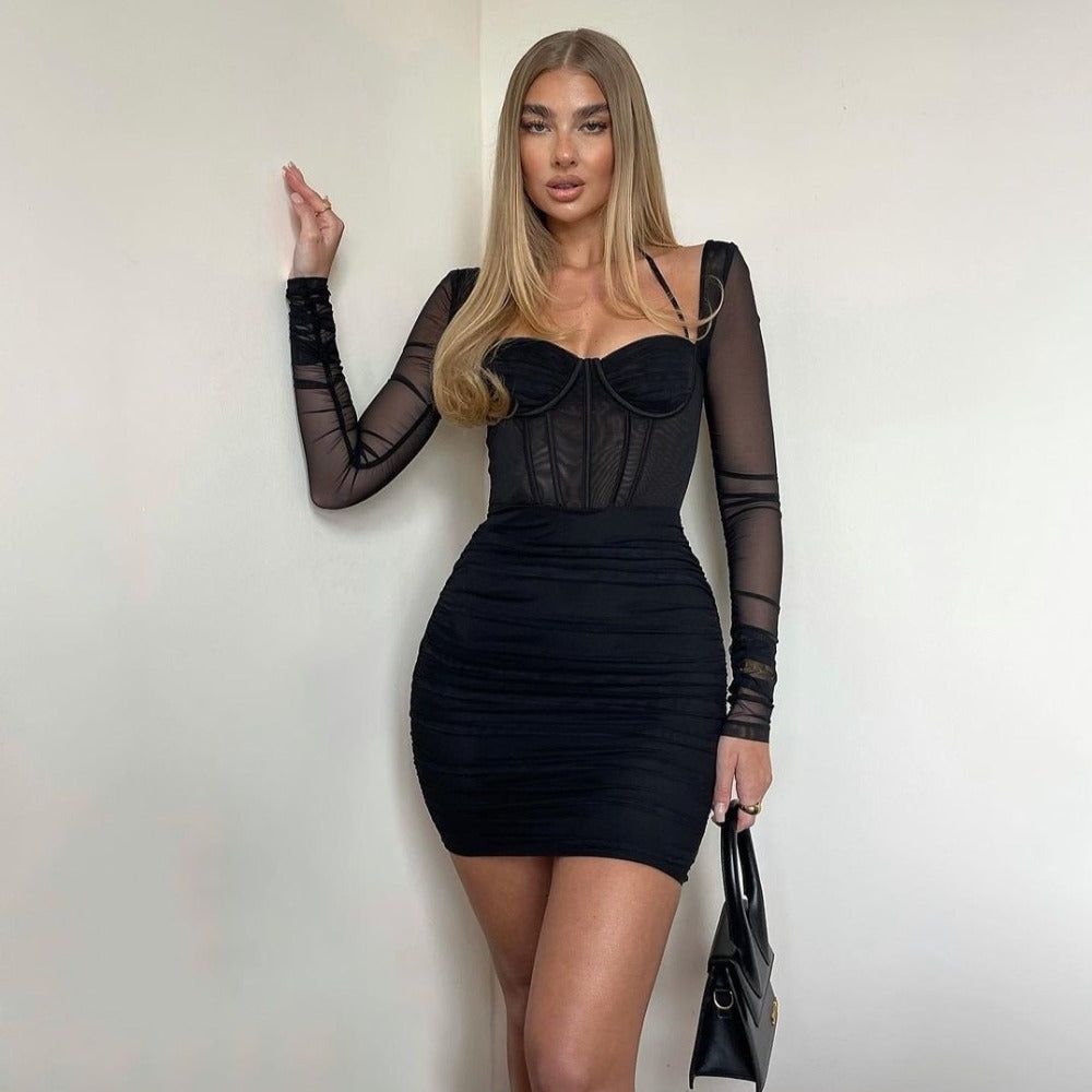 Fiona Ruched Mesh Mini Dress 3