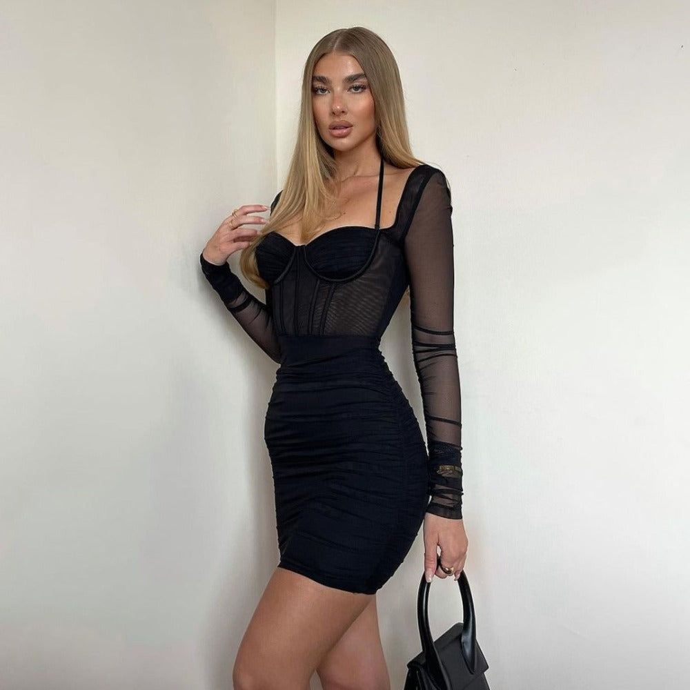 Fiona Ruched Mesh Mini Dress 4