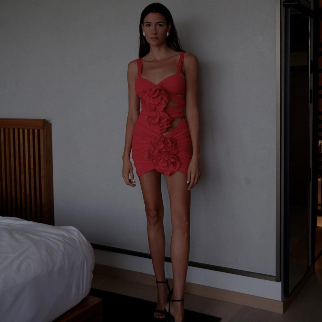 Radiant Rose Cutout Embellished Ruched Mini Dress - View 5
