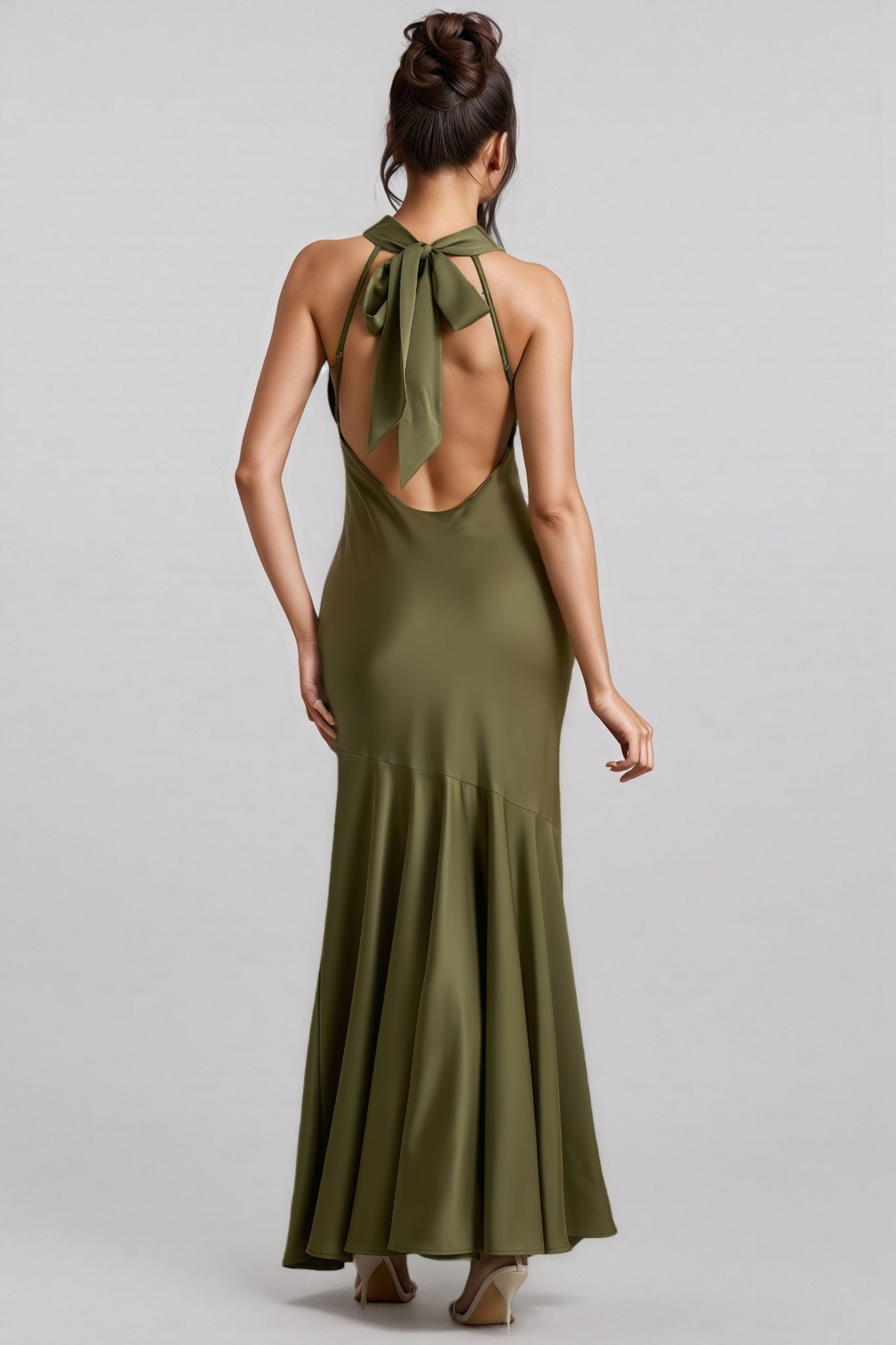 Elaray Green Satin Cowl-Neck Maxi Dress - View 5