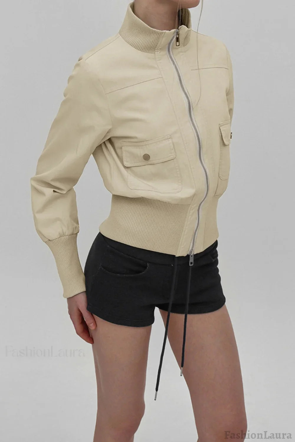 Utility Belted Stand Collar Jacket