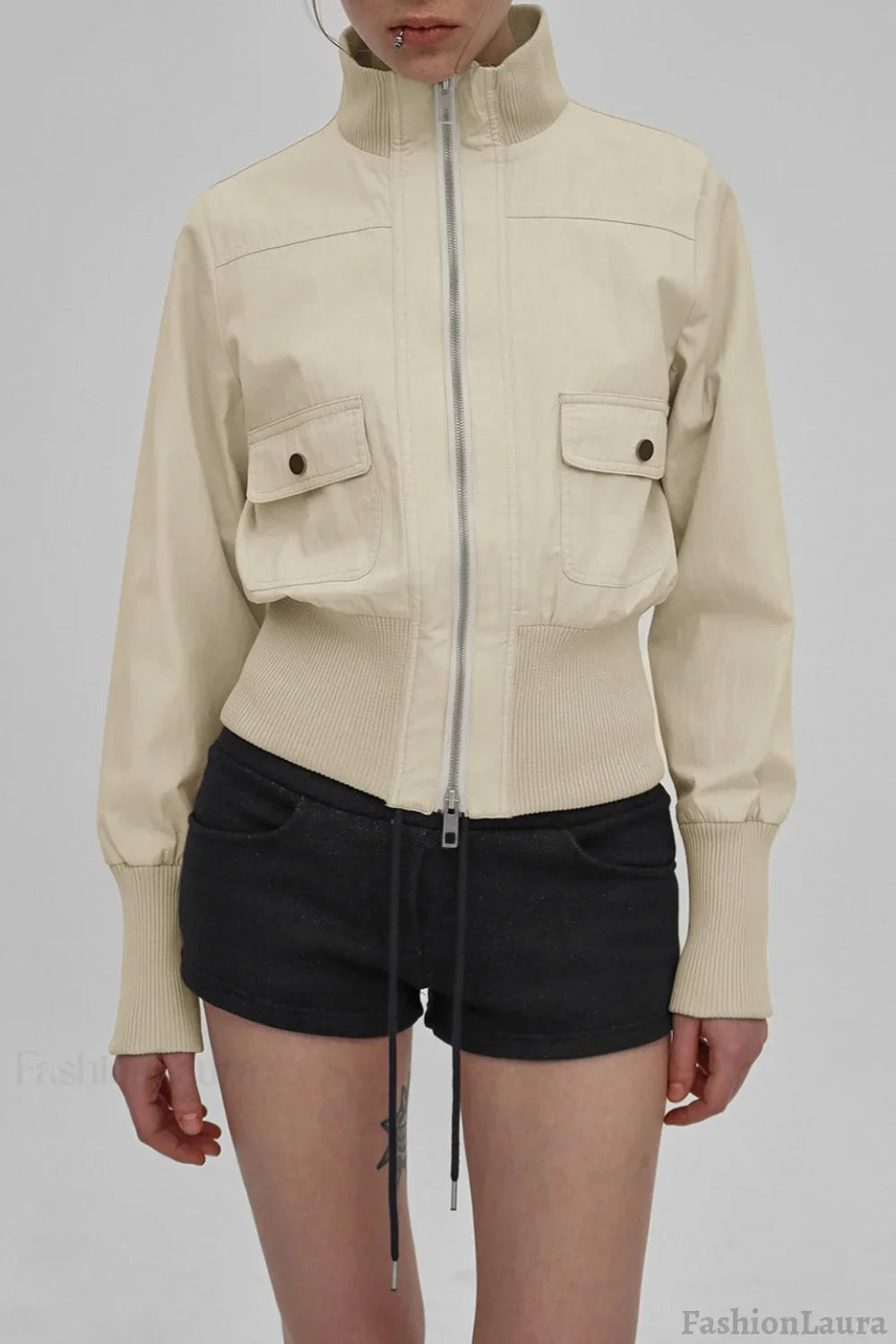 Utility Belted Stand Collar Jacket
