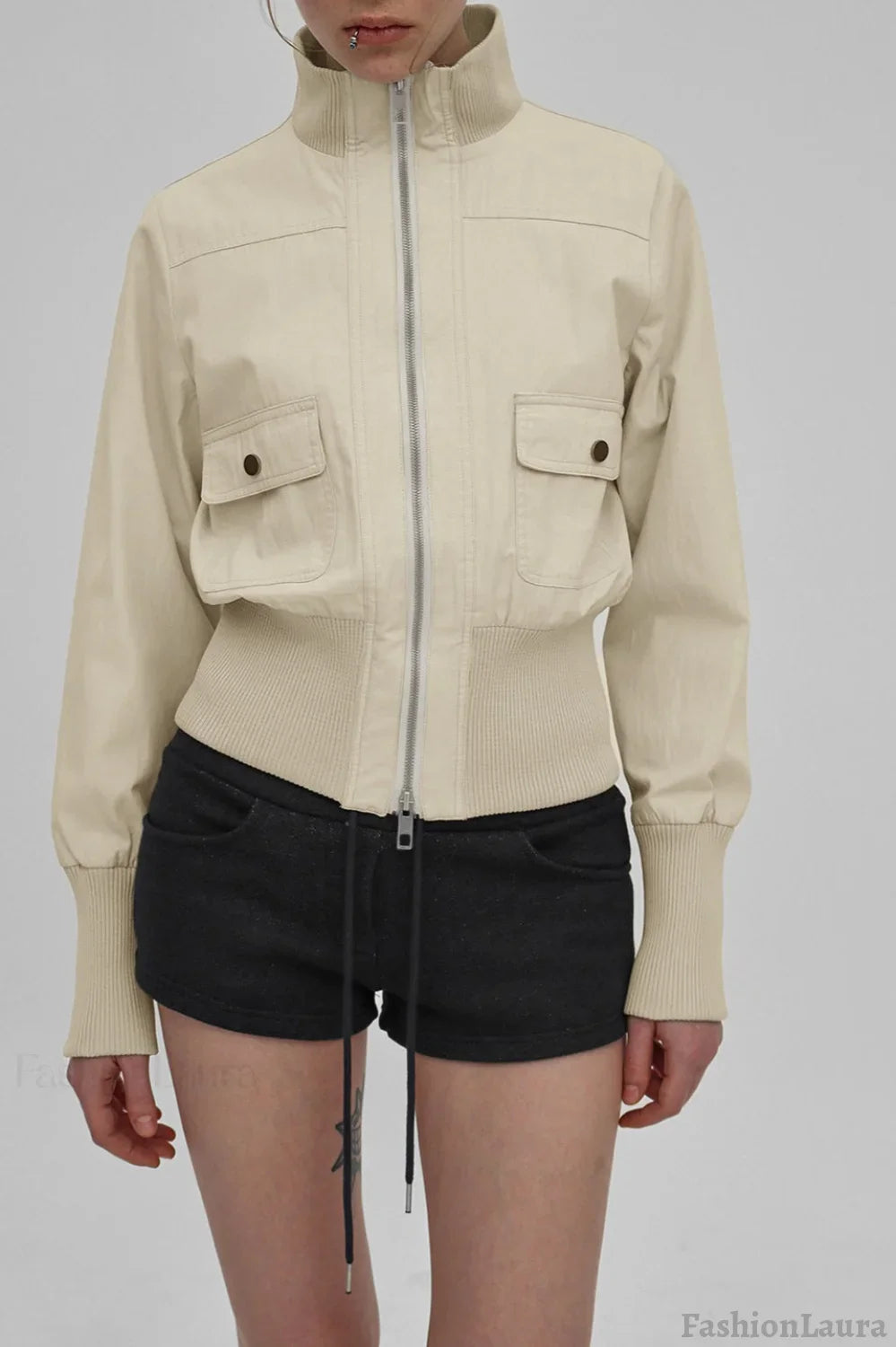 Utility Belted Zip Pocket Jacket S / Beige