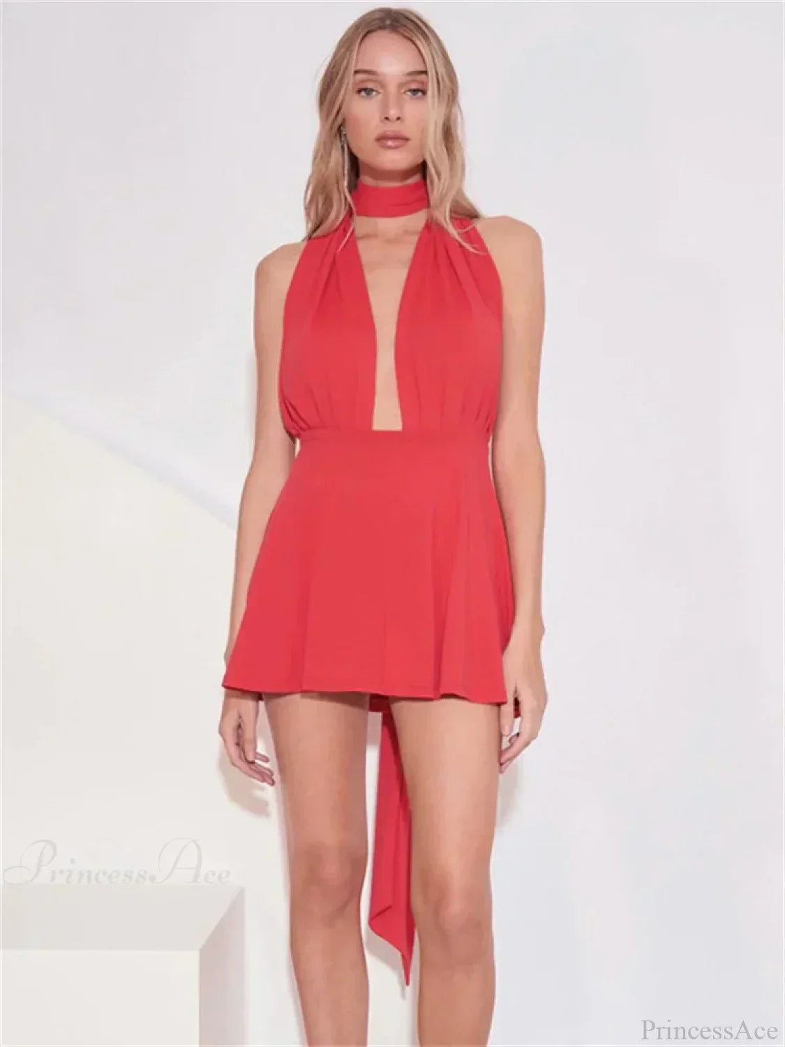 V-Neck Backless Bandage Mini Dress - View 3