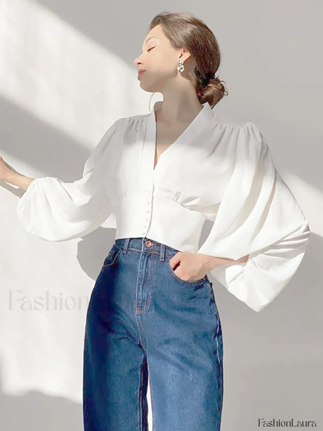 V-neck Button Graceful Corset Blouse