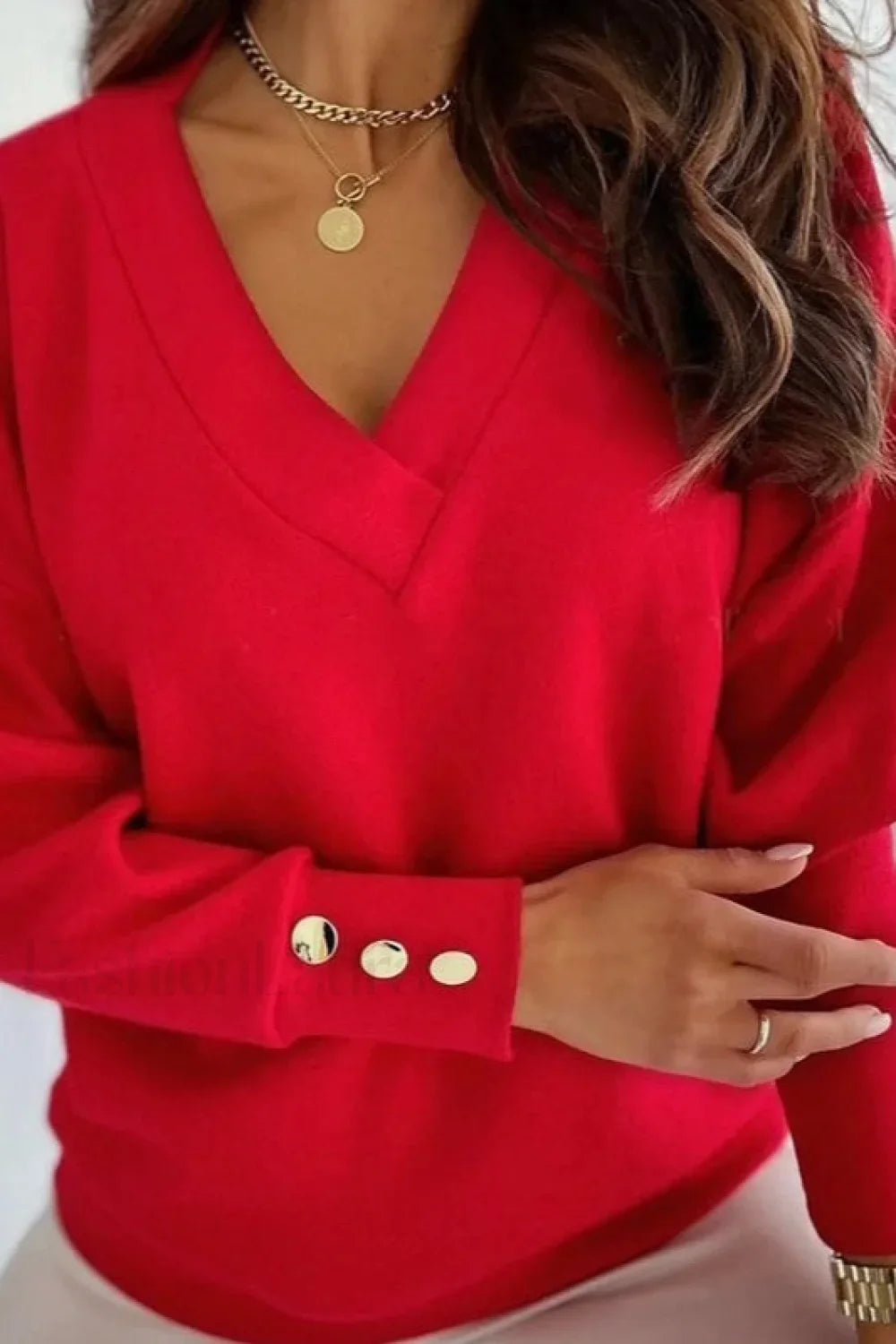 V-Neck Button Knit Pullover Sweater