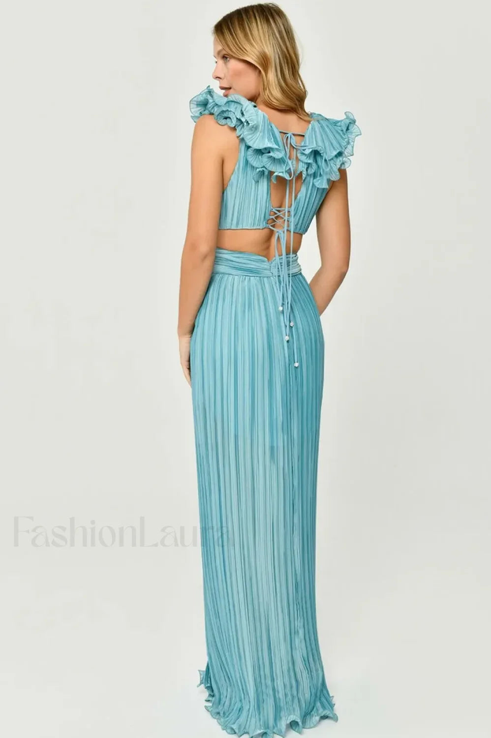 V-Neck Cut-Out Pleated Charming Split Maxi Dress