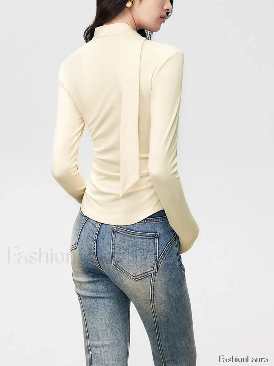 V-neck Draped Floral Detail Modern Blouse with Matching Scarf