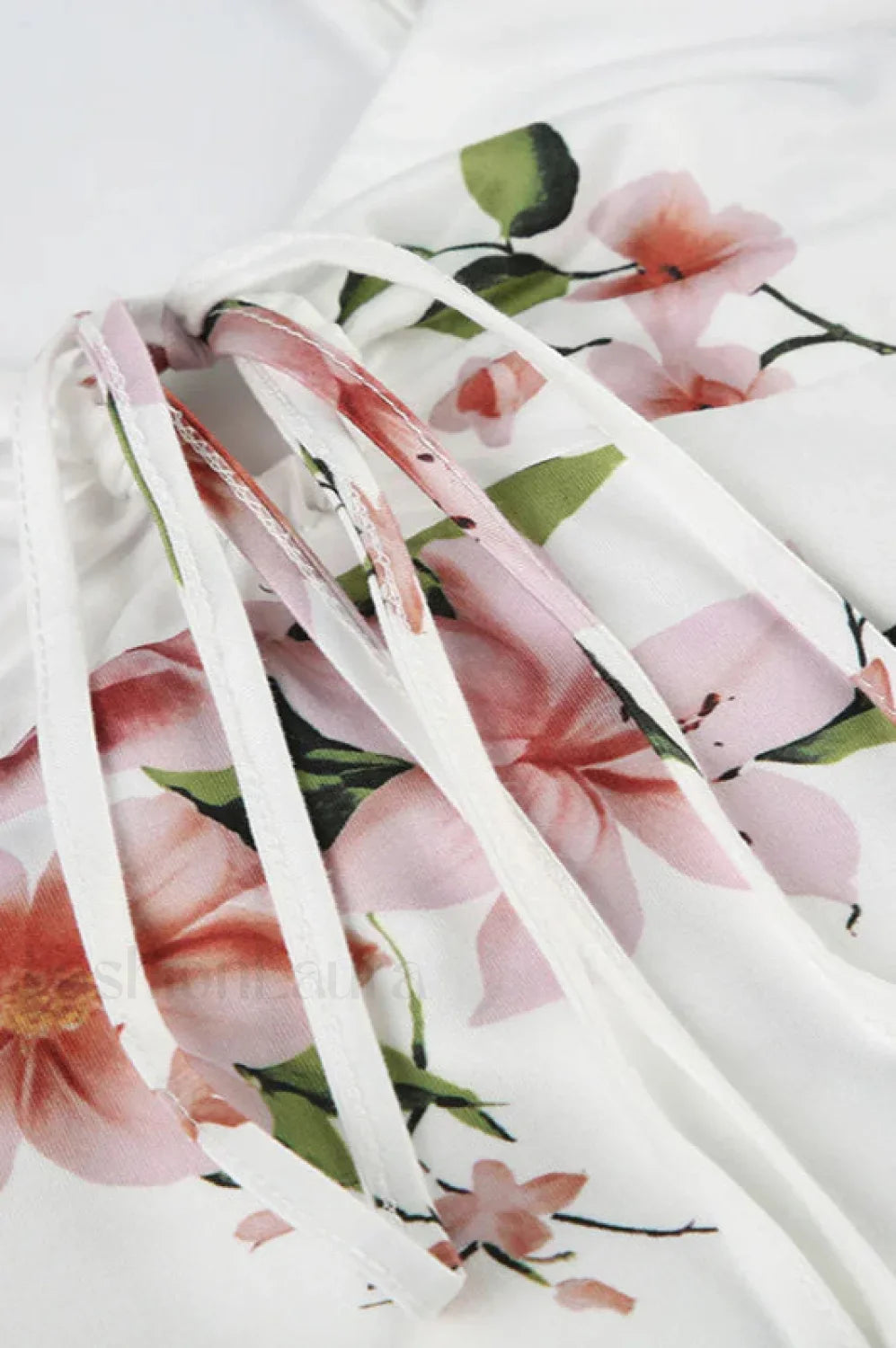 V-Neck Lace-Up Floral Retro Fishtail Dress Pure Desire Maxi Style