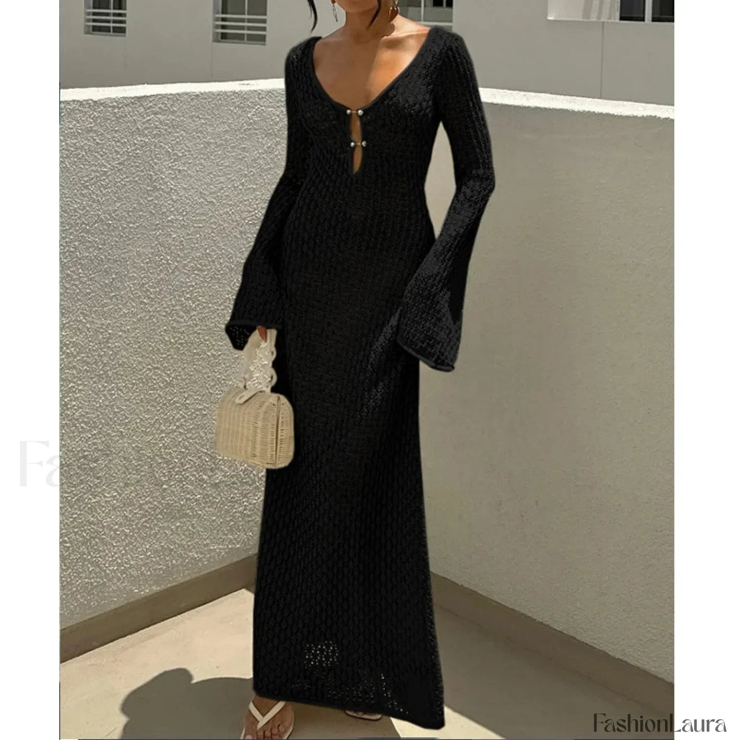 V-Neck Long Sleeve Backless Cover Up