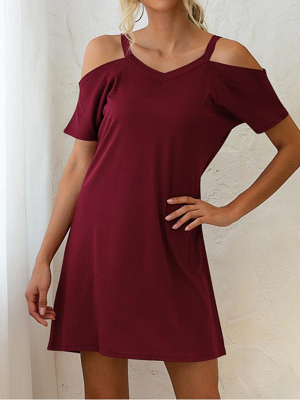 V Neck Off The Shoulder Short Sleeve Loose Dress