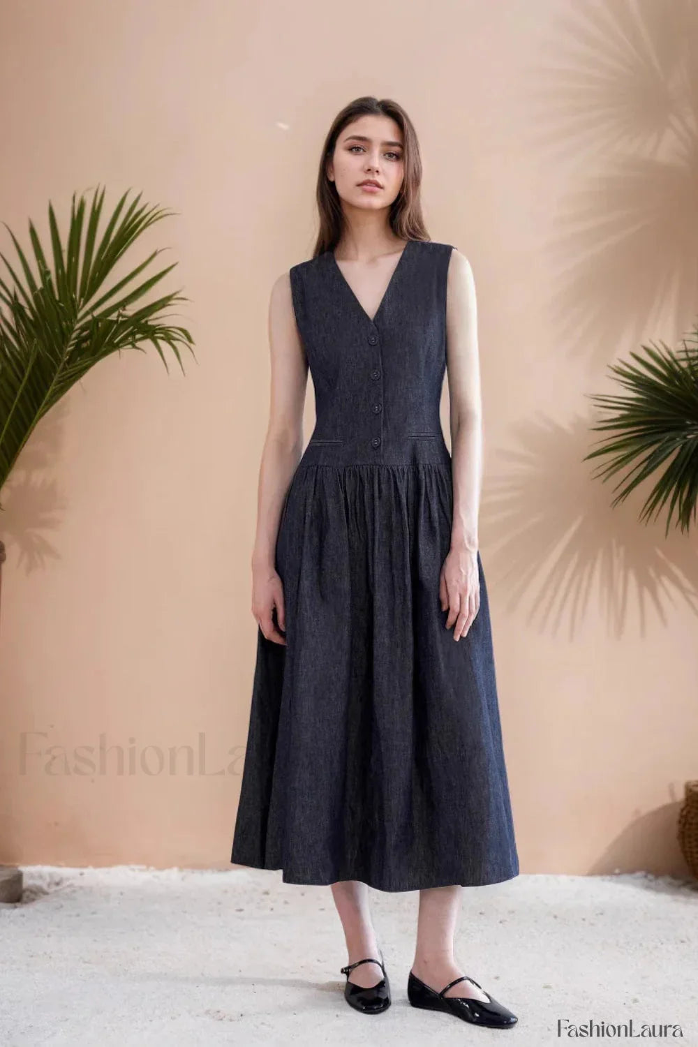V-Neck Pocket Loose Sleeveless Casual Maxi Dress