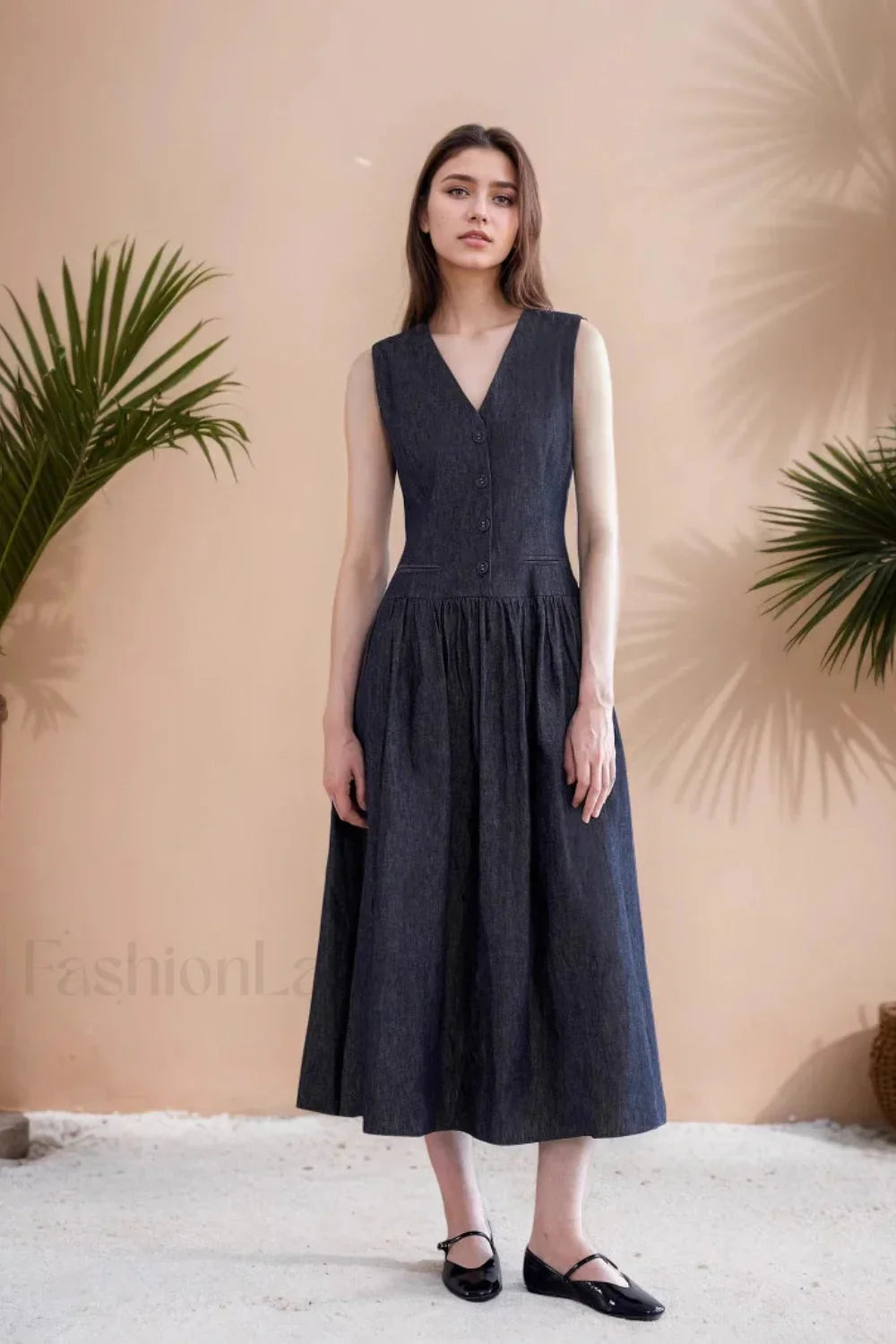 V-Neck Pocket Loose Sleeveless Casual Maxi Dress