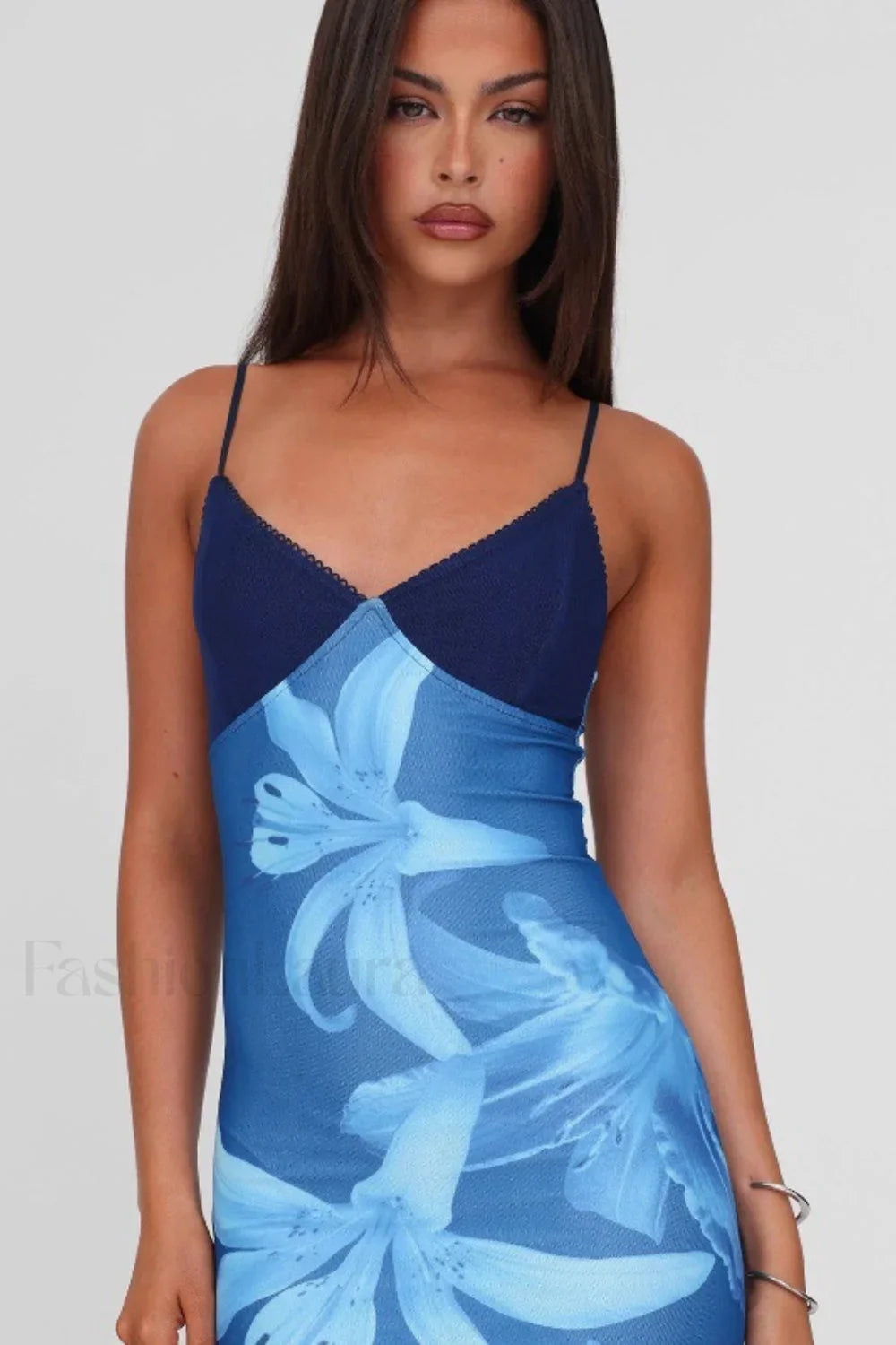 V-Neck Tie-Dye Mesh Patchwork Maxi Dress