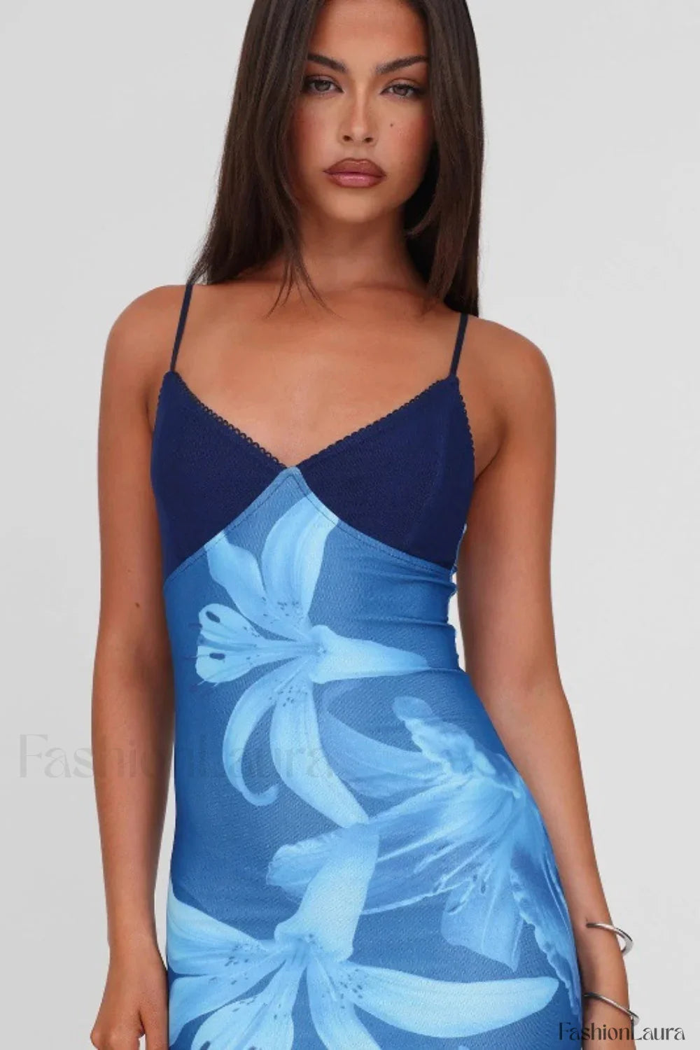 V-Neck Tie-Dye Mesh Patchwork Maxi Dress