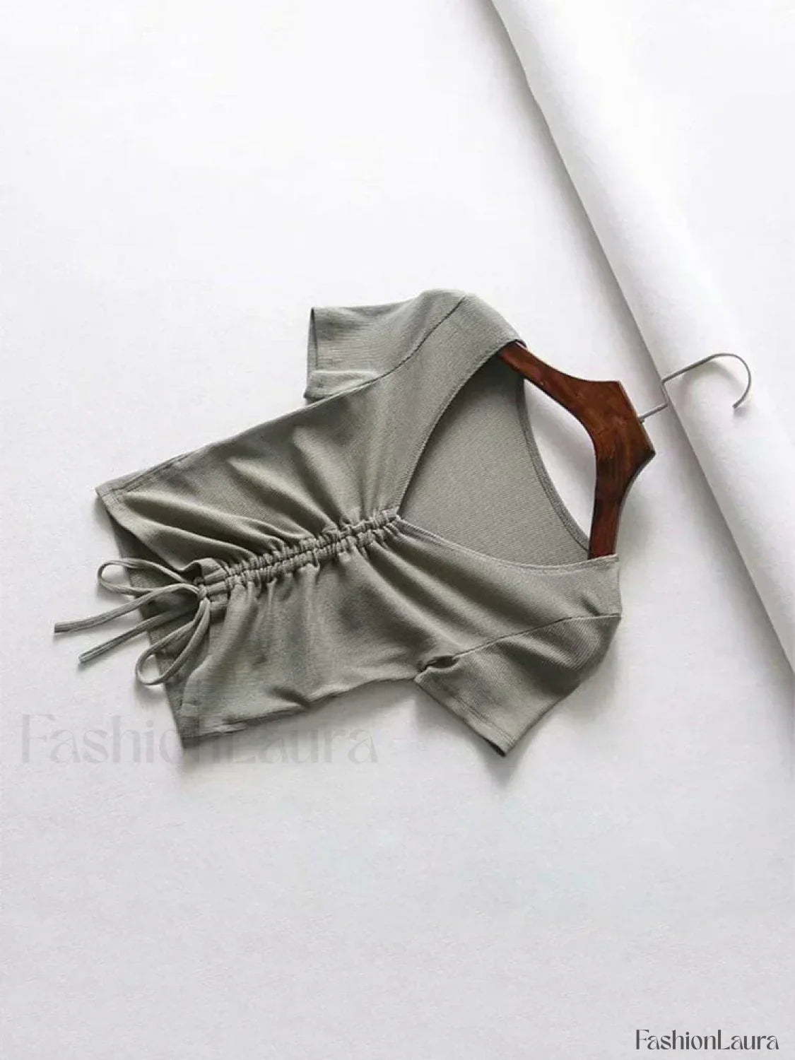 V Neck Tie Up Ribbed Crop Top