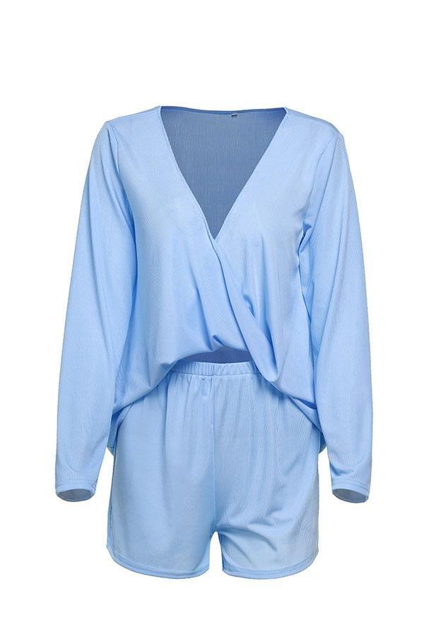 V Neck Top And Shorts Set