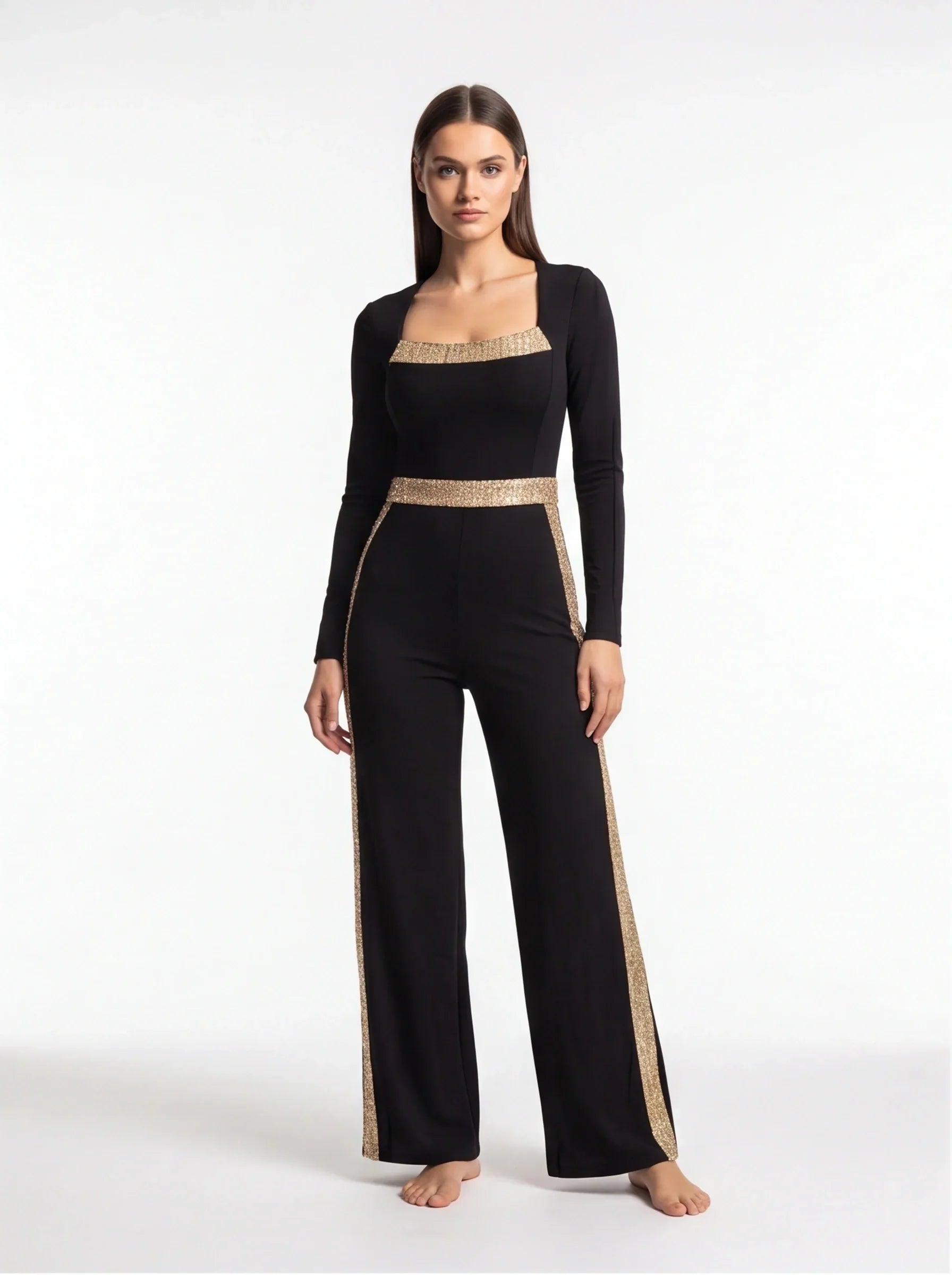 Mesh Deep V-Neck Long Sleeve High Split Midi Dress