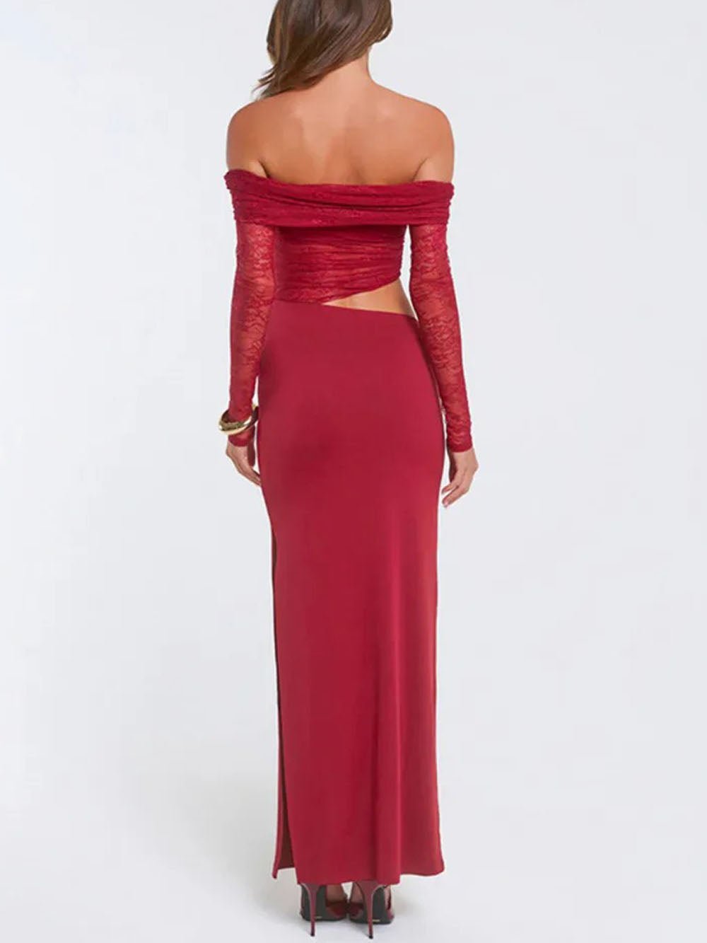 Valentina Lace Off Shoulder Maxi Dress Crimson Wine 2