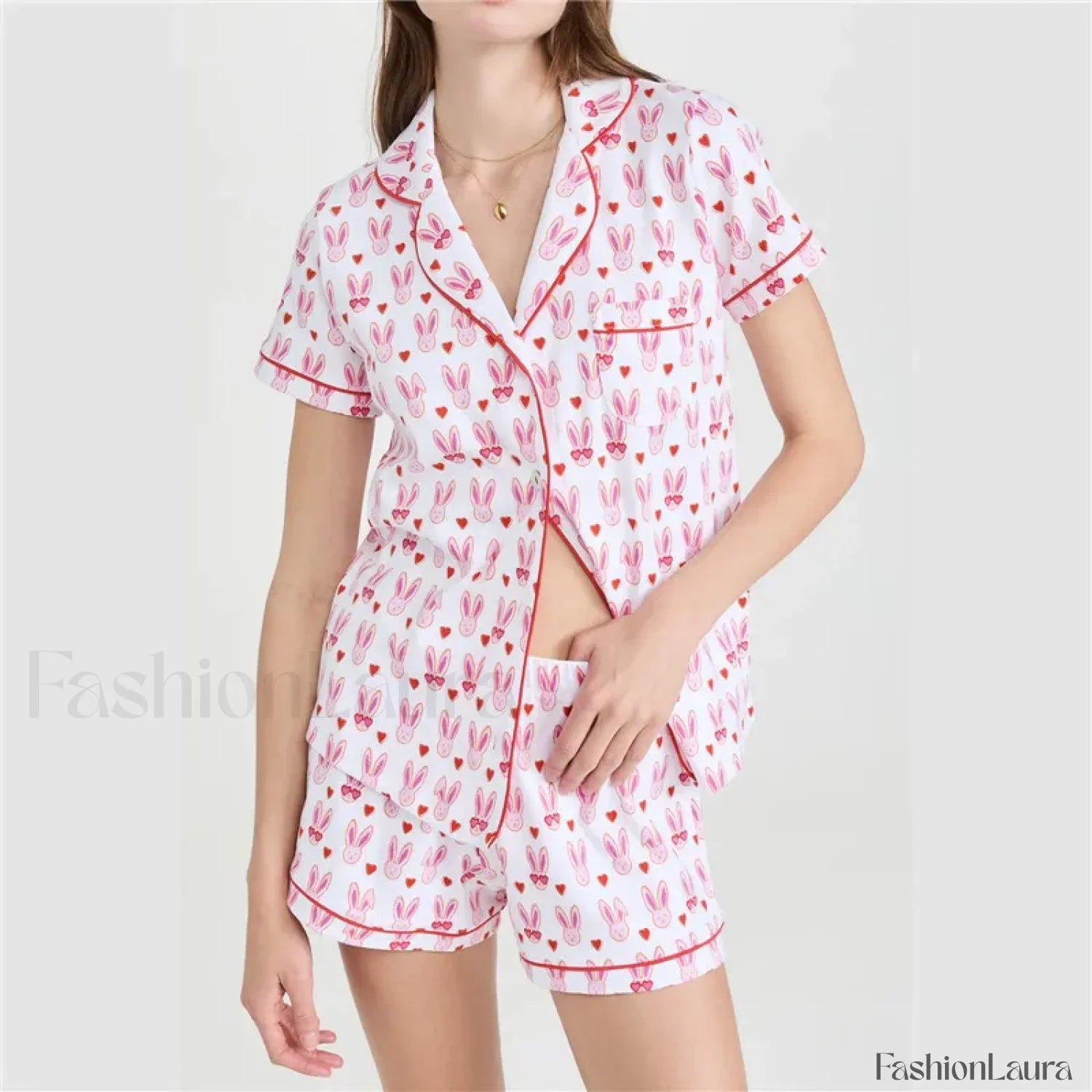 Valentines Heart Print Shirt High Waist Shorts Two Piece Set