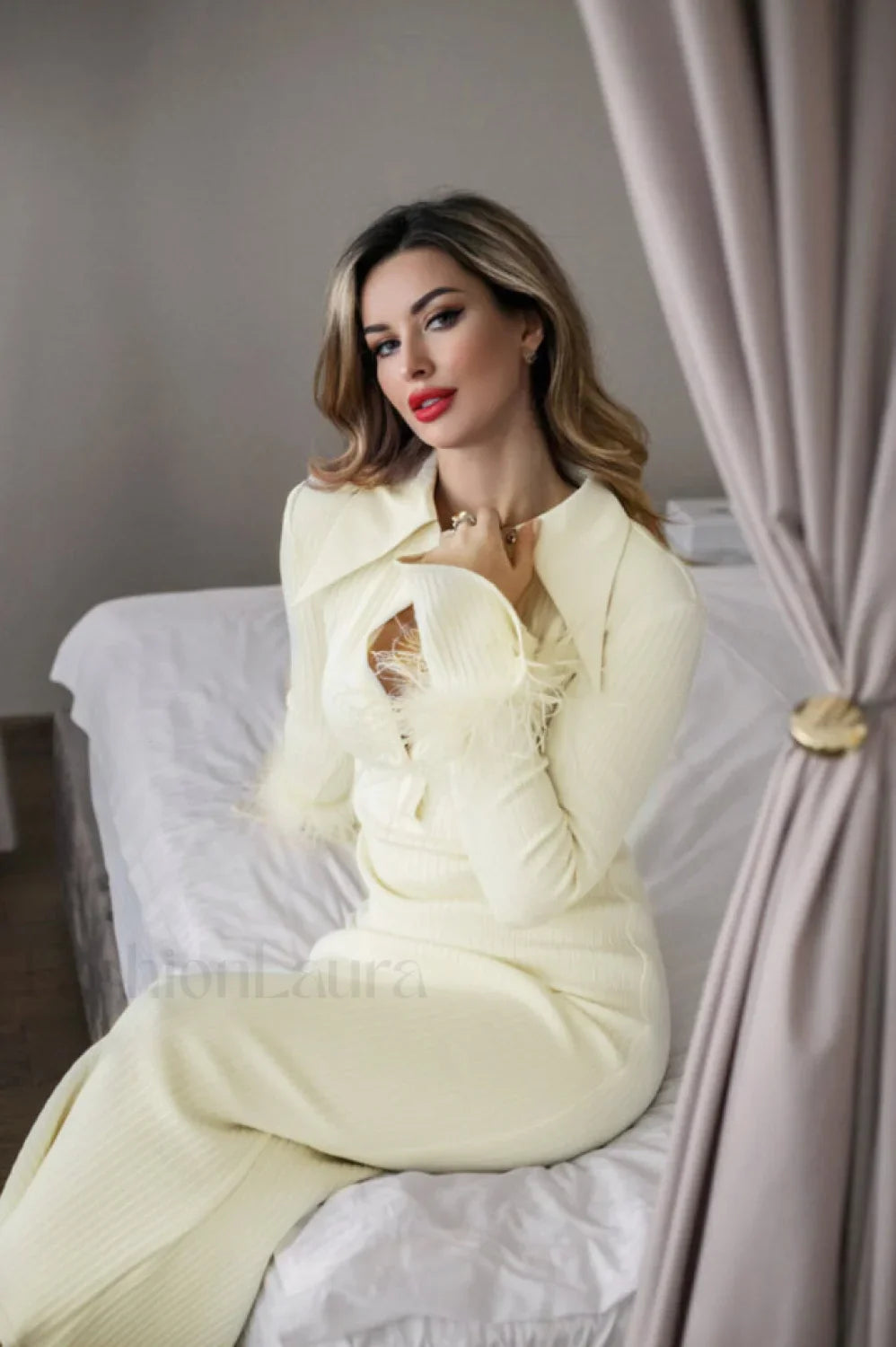 Vallance Feather Stylish Trim Maxi Dress