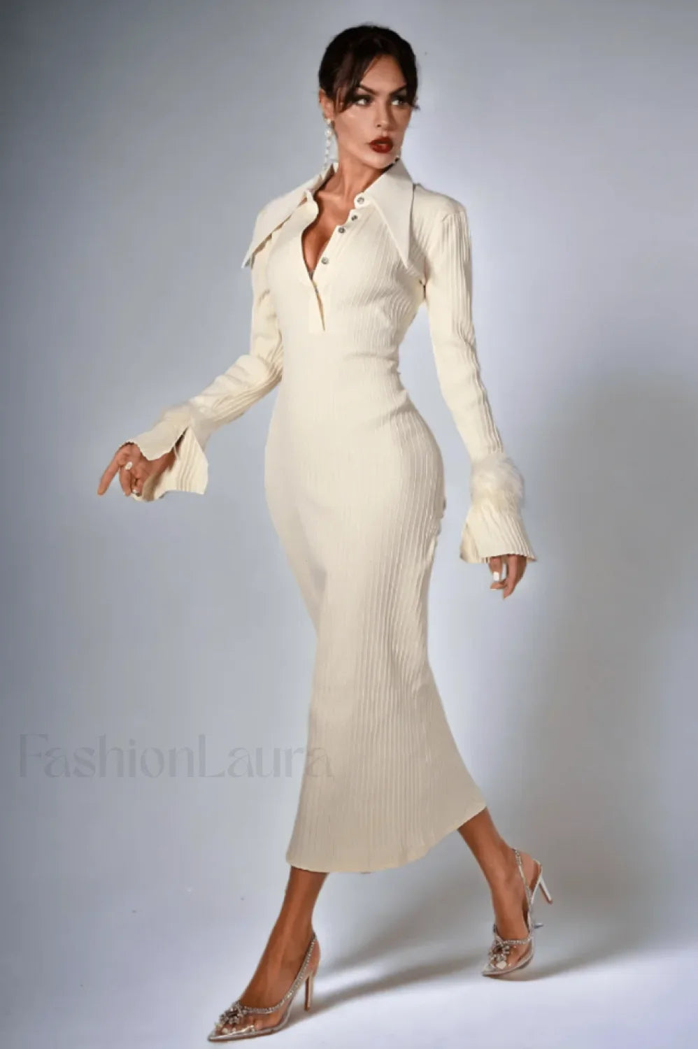 Vallance Feather Stylish Trim Maxi Dress