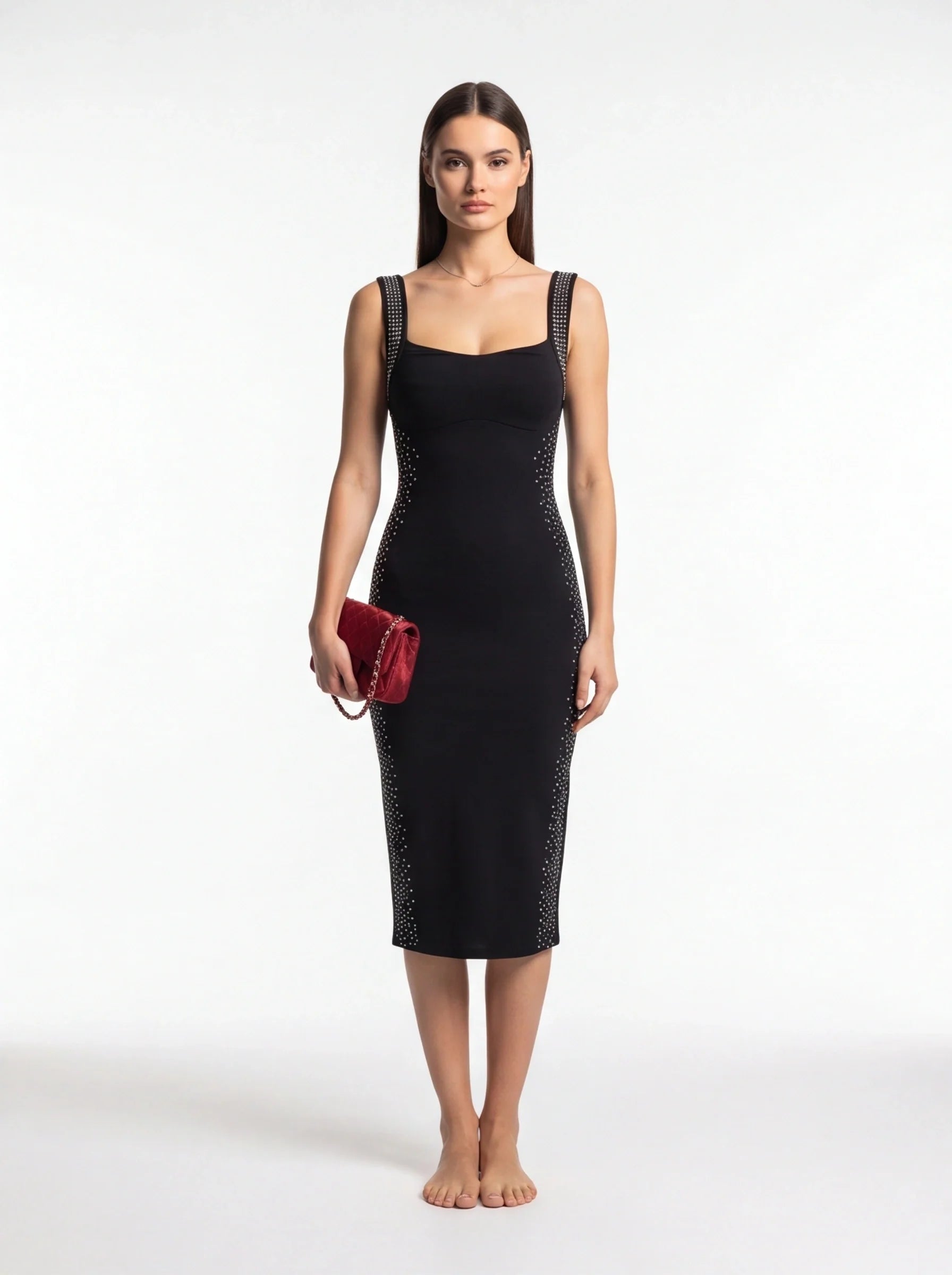 Chic Elegant Midi Dress with Flattering Fit & Timeless Design