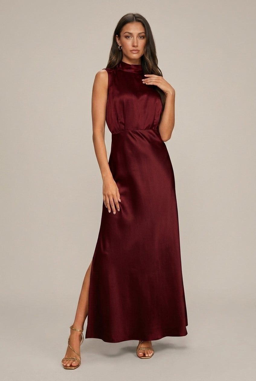 Satin High Neck Sleeveless High Split Maxi Dress 4
