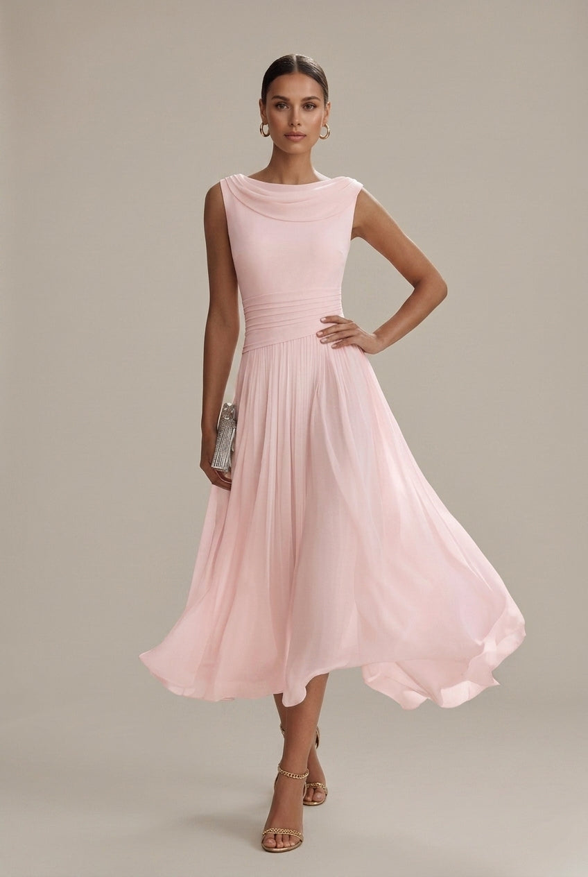 Chiffon Cowl Neck Sleeveless Pleated Midi Dress 5
