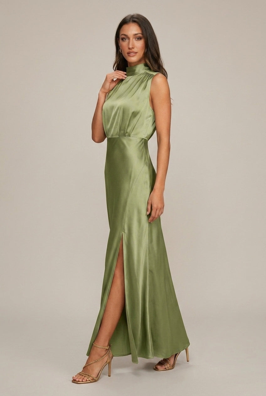 Satin High Neck Sleeveless High Split Maxi Dress 5