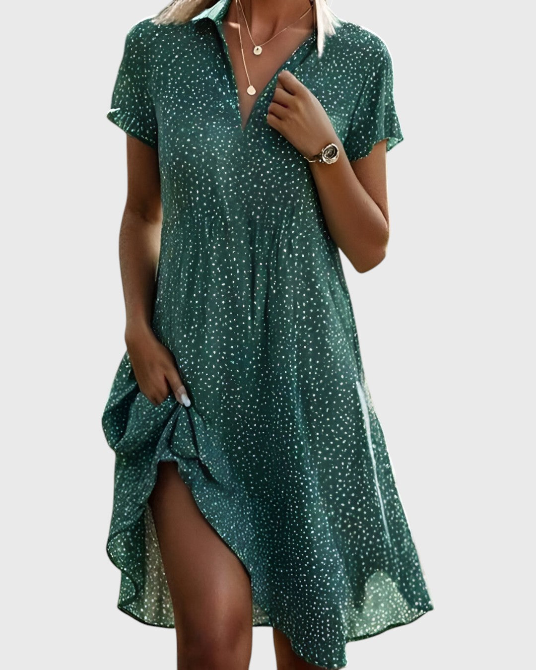 Polka Dot Collared Short Sleeve High Low Shirt Dress