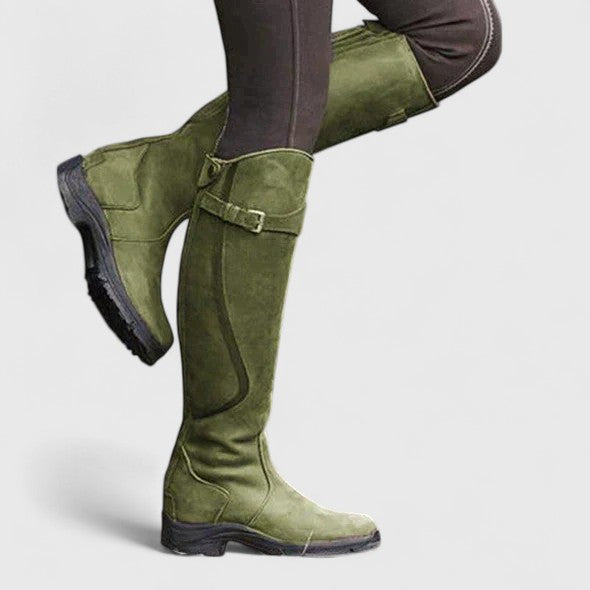 Buckle Strap Low Heel Knee High Riding Boots
