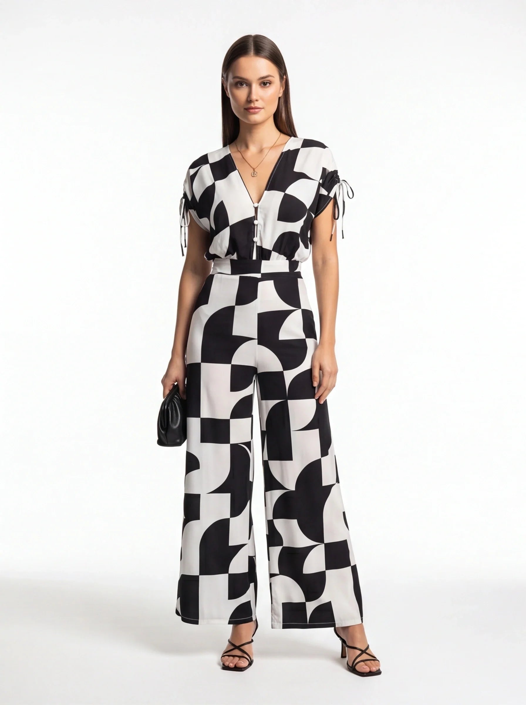 Stylish Geometric Casual Jumpsuit with Pockets and Adjustable Straps