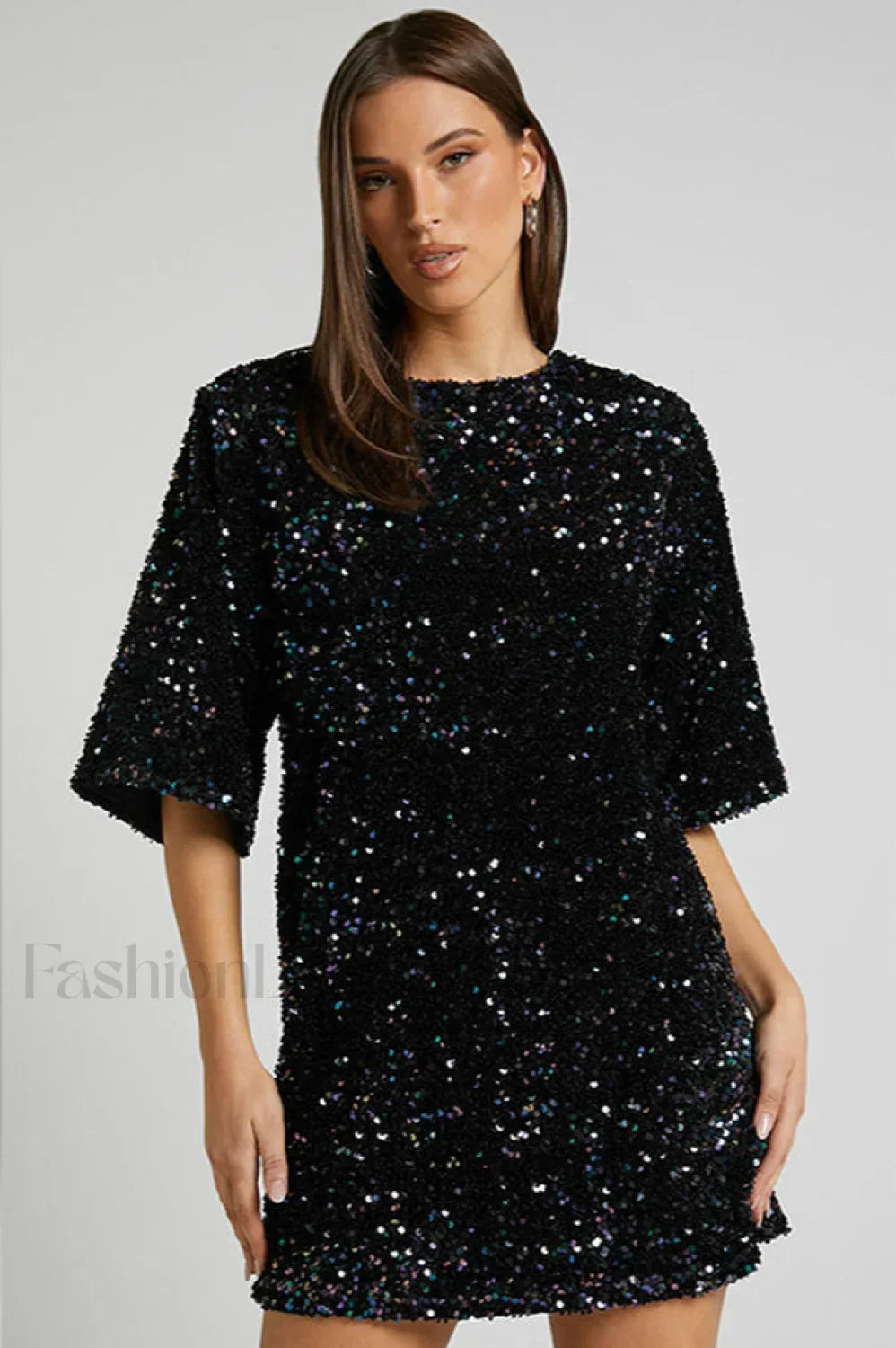 Velour Sequins Stylish Mini Dress S / Black