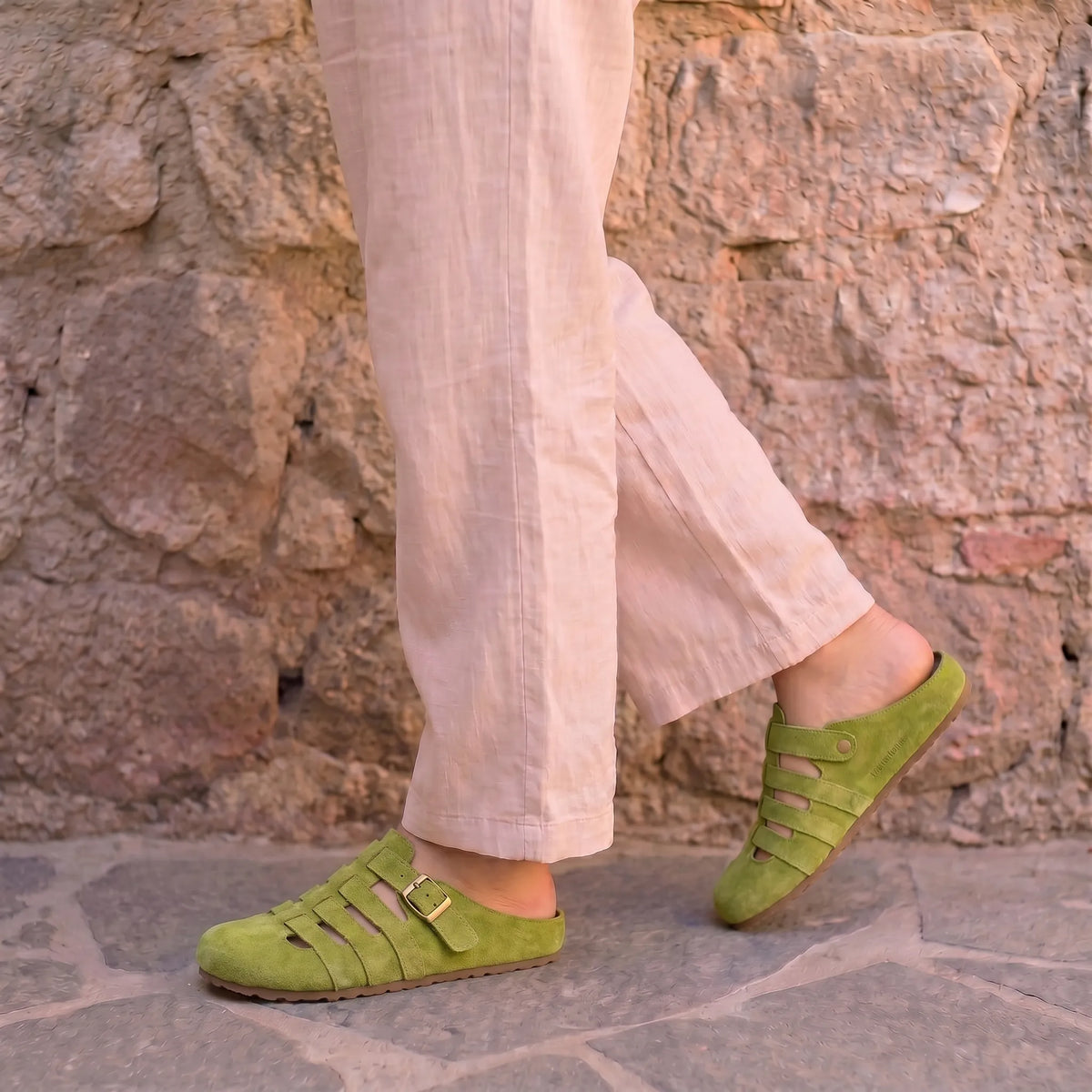 Suede Look Closed Toe Buckle Fisherman Clog Mules