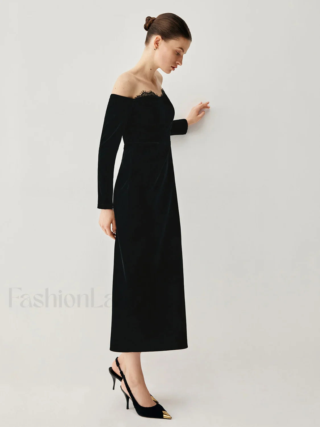 Velvet Off-shoulder Patchwork Trendy Slit Midi Dress