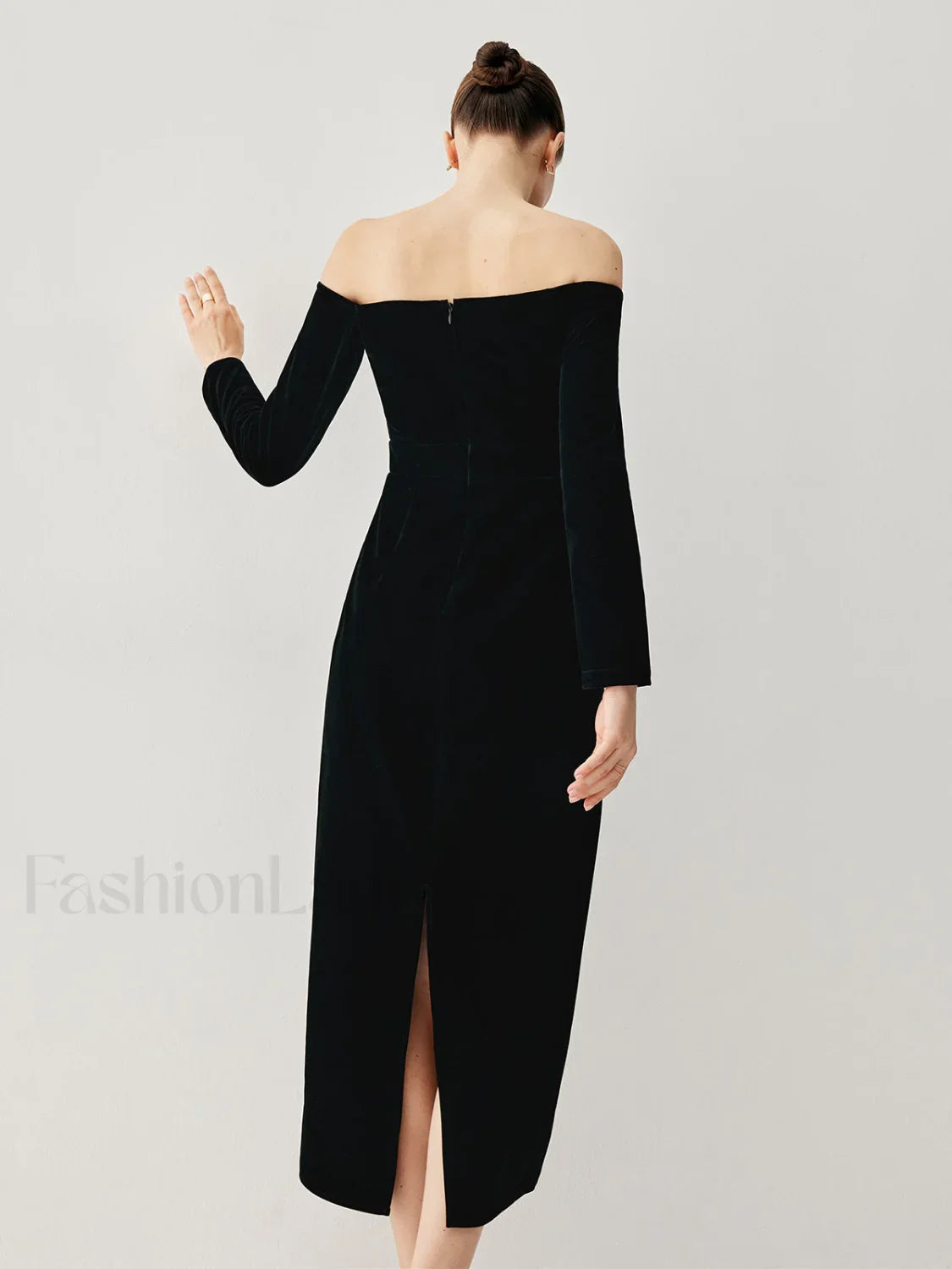 Velvet Off-shoulder Patchwork Trendy Slit Midi Dress