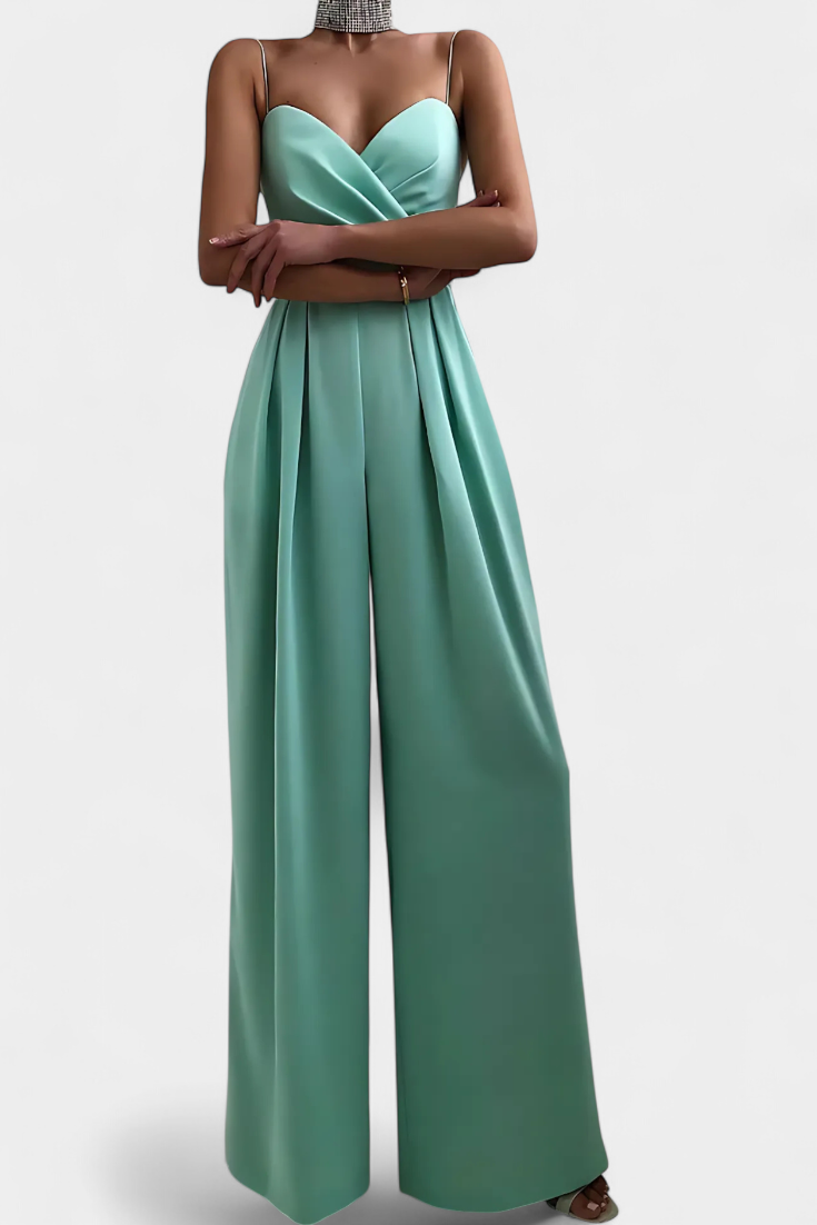 Satin Sweetheart Spaghetti Strap Wide Leg Jumpsuit