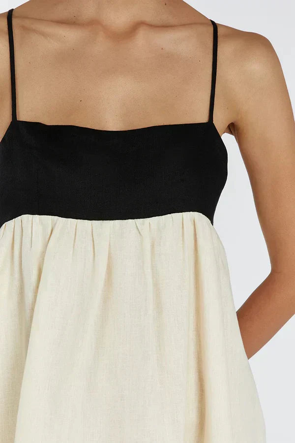 Square Neck Spaghetti Strap Empire Waist Colorblock Maxi Dress