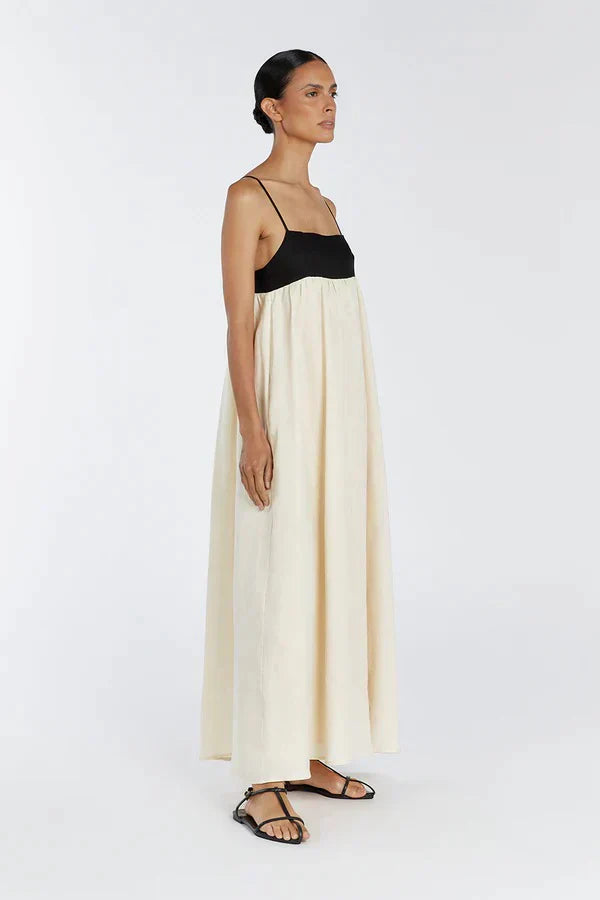 Square Neck Spaghetti Strap Empire Waist Colorblock Maxi Dress