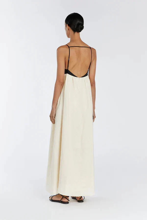 Square Neck Spaghetti Strap Empire Waist Colorblock Maxi Dress