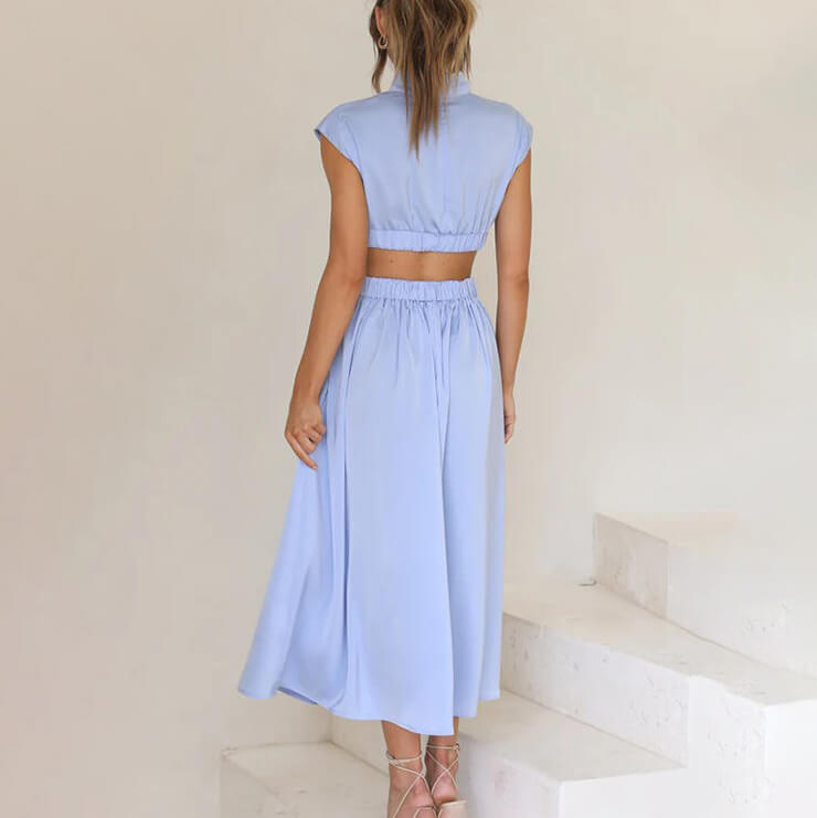 Claudia Minimalist Pleated Dress with High Neck Premium Wardrobe Essential
