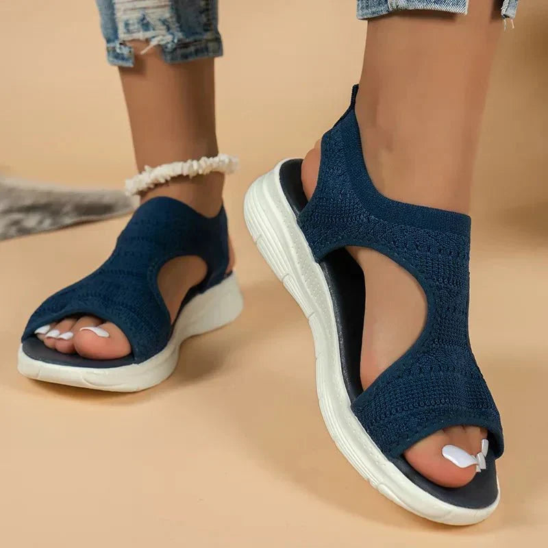 Open Toe Knit Cutout Slip On Wedge Sandals