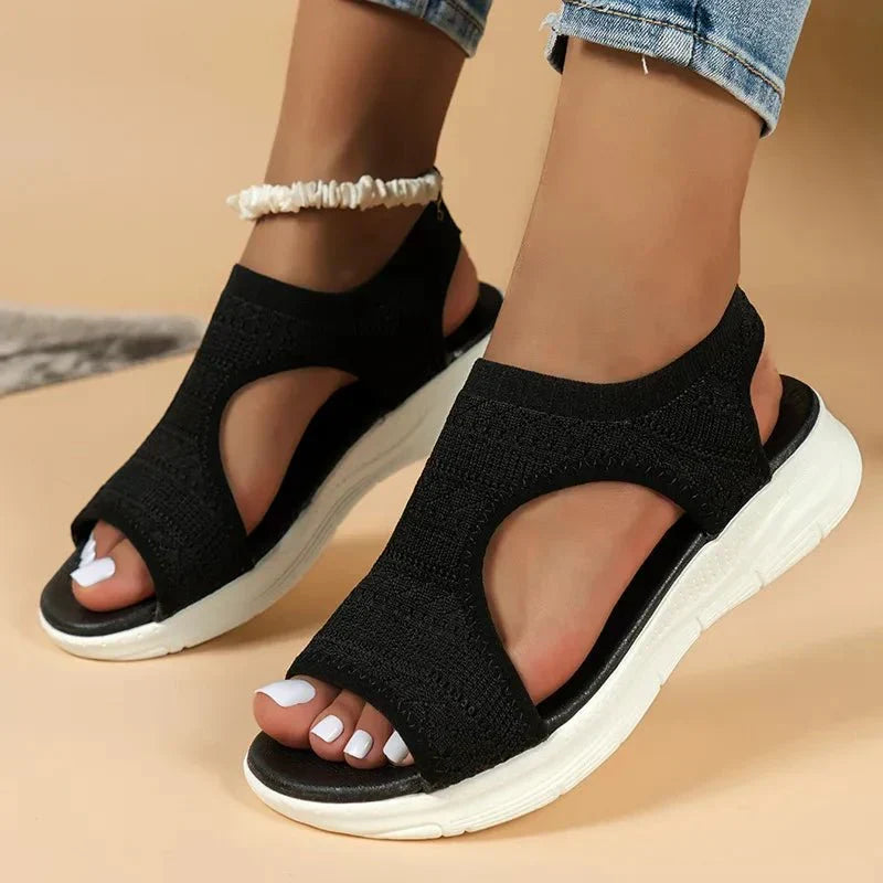 Open Toe Knit Cutout Slip On Wedge Sandals